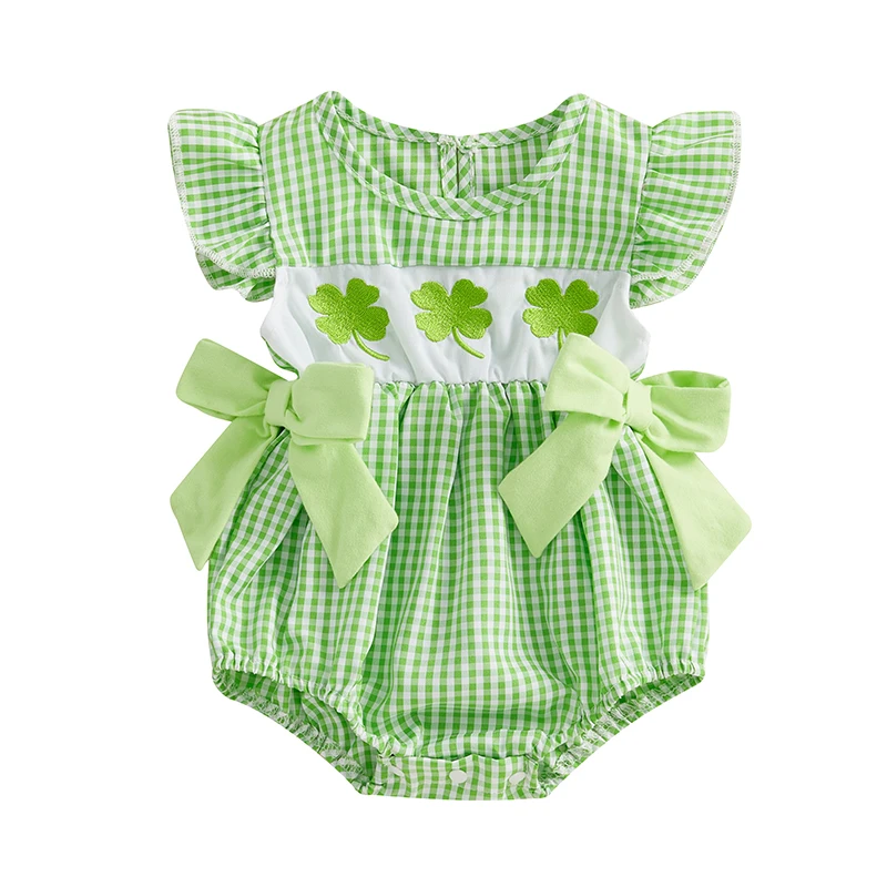 My First St Patricks Day Baby Girl Outfit Newborn Ruffle Shamrock Romper Infant Spring Summer Bow Bodysuit