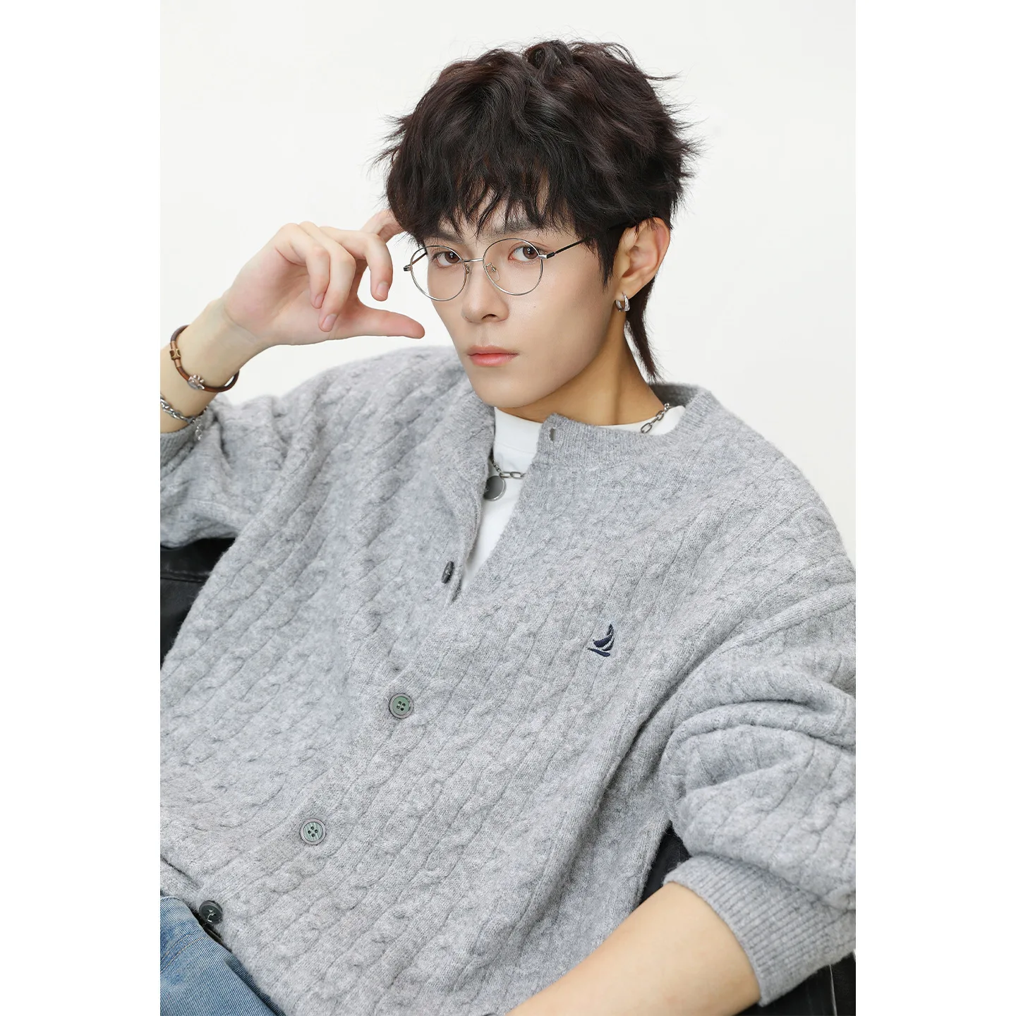 Unsiex Cardigan Knitting Sweater 2025 Autumn Winter New Men's Cable Knit Crew Neck Cardigan Textured Loose Sweater Outerwear