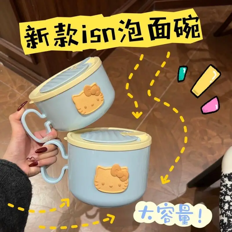 مرحبا كيتي السلطانية لطيف مكافحة تحرق نمط جديد وعاء المعكرونة الفورية موضة يده الساخن بيع Kawaii سعة كبيرة Ins الطلاب #3