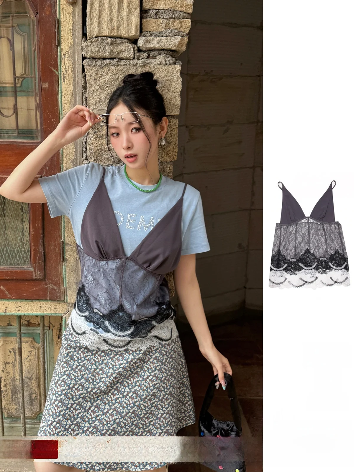 

Брендовый кружевной укороченный топ-бюстье DEARSOCUTE ручной работы, из полиэфирного волокна, приталенный, летний, 2025, стандартная длина