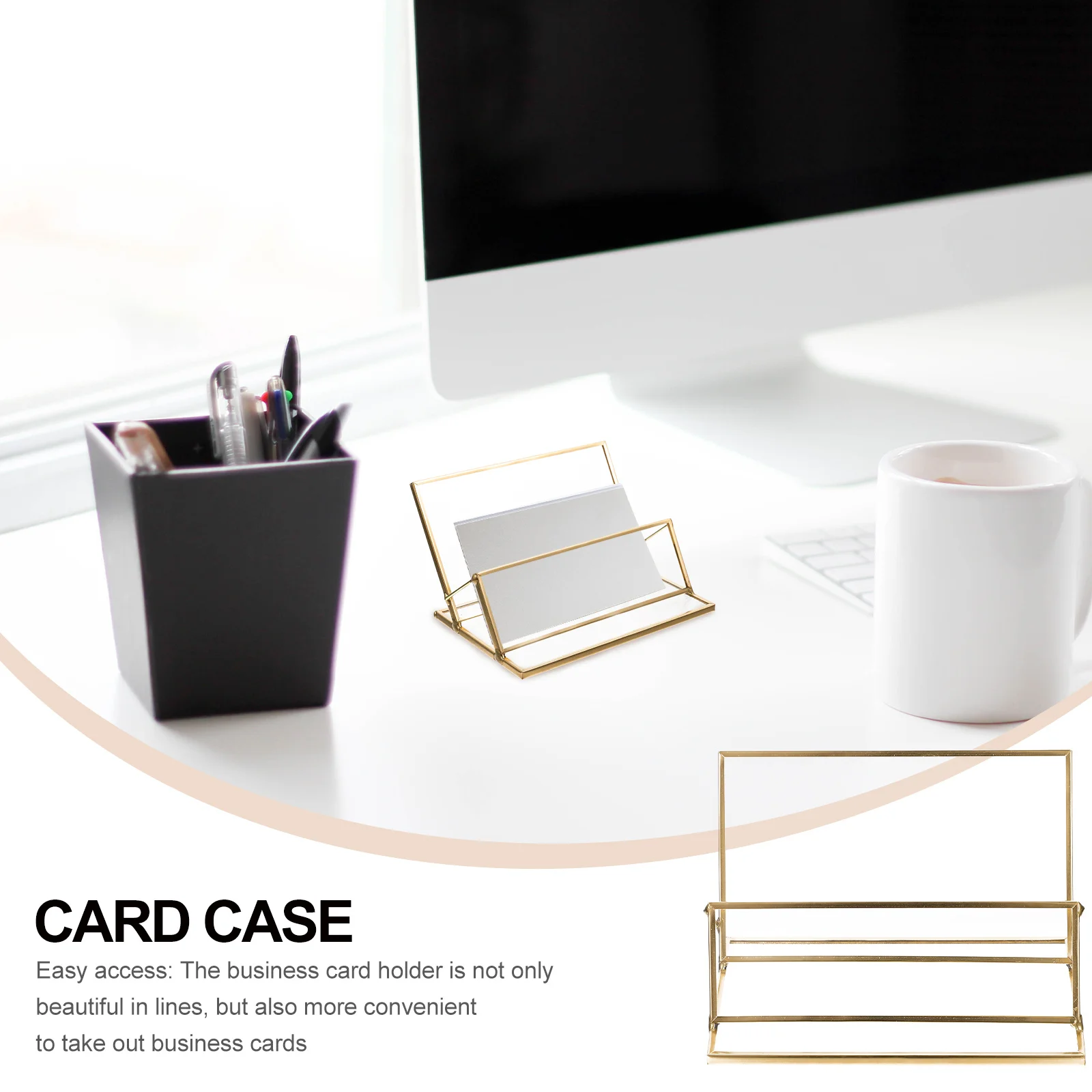 

1Pcs Metal Business Holder Transparent Desktop Cards Storage Box Golden Brass Glass Thick Base Transparent Holder