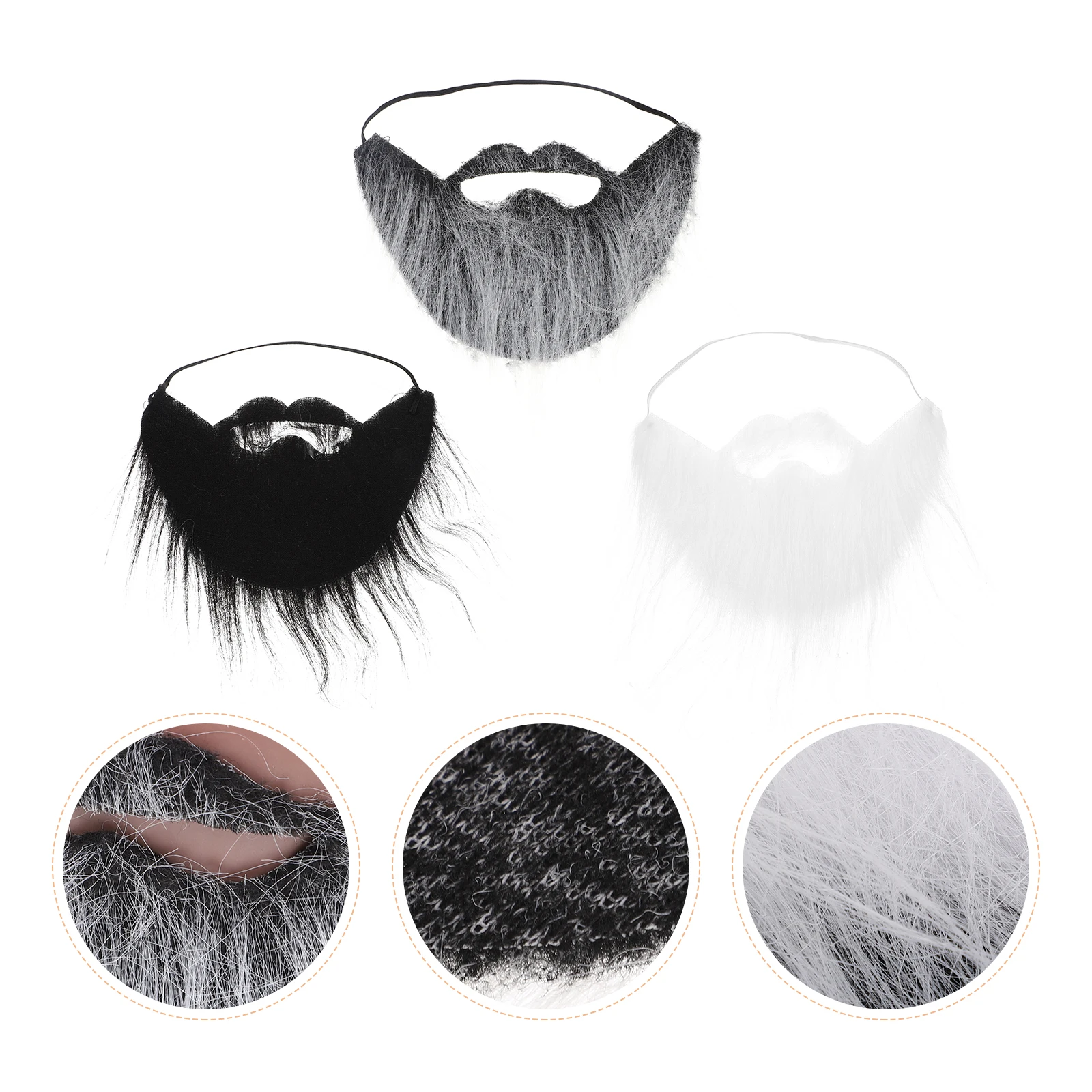 

3 Pcs Fake Beard Props for Men Funny Halloween Faux Make up Beards Party Flannel Realistic Man