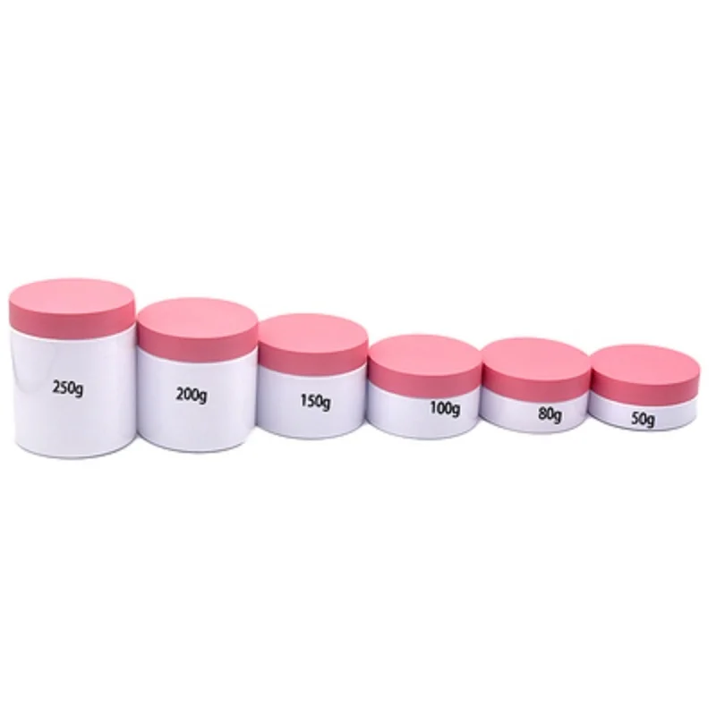 24Pcs Cream Jar White Plastic Empty Cosmetic Pink Lid 50g 80g 100g 150g 200g 250g Packaging Refillable Wide Mouth Bottles