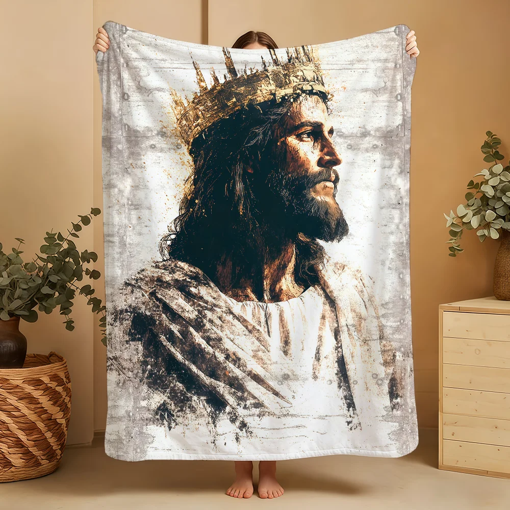 C-ChristianS F-Faith J-Jesus Blanket Printed Flannel Soft Warm Cozy Season Nap Bed Sofa Travel Camping Gift Adults Kids