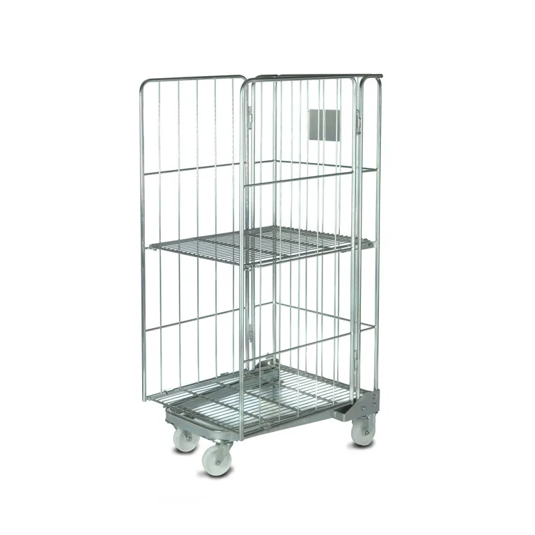 Industrial folding foldable 4-sided storage wire rolling laundry cart with wheeled cargo and storage equipment
