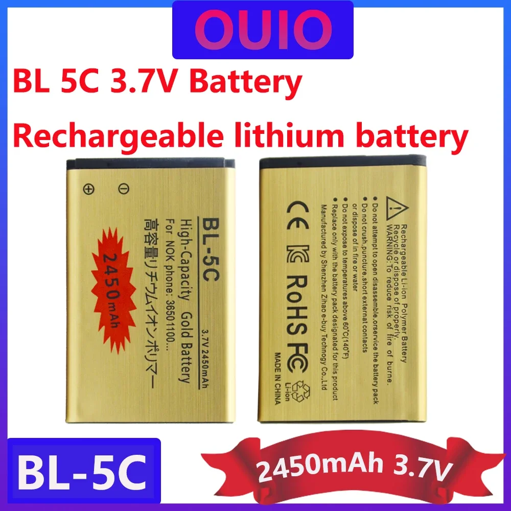 3.7V BL5C 2450mAh Lithium Polymer Phone Battery For Radio Nokia 1100 1110 1200 1208 1280 2600 2700 3100 3110 5130 6230 1600