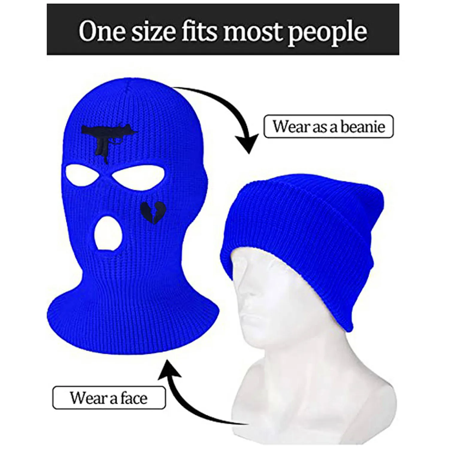 3 Holes Fashion Winter Unisex Balaclava Mask Hat Embroidery Full Face Mask Knitted Cycling Ski Snowboard Hat Hip Hop Beanie Gift