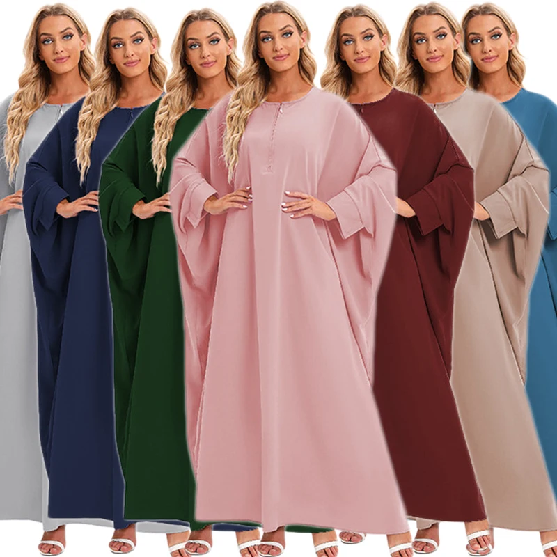 

Ramadan Gowns Muslim One Piece Prayer Garment Batwing Sleeve Zipper Dress Women Abaya Dubai Full Cover Khimar Arabic Clothing