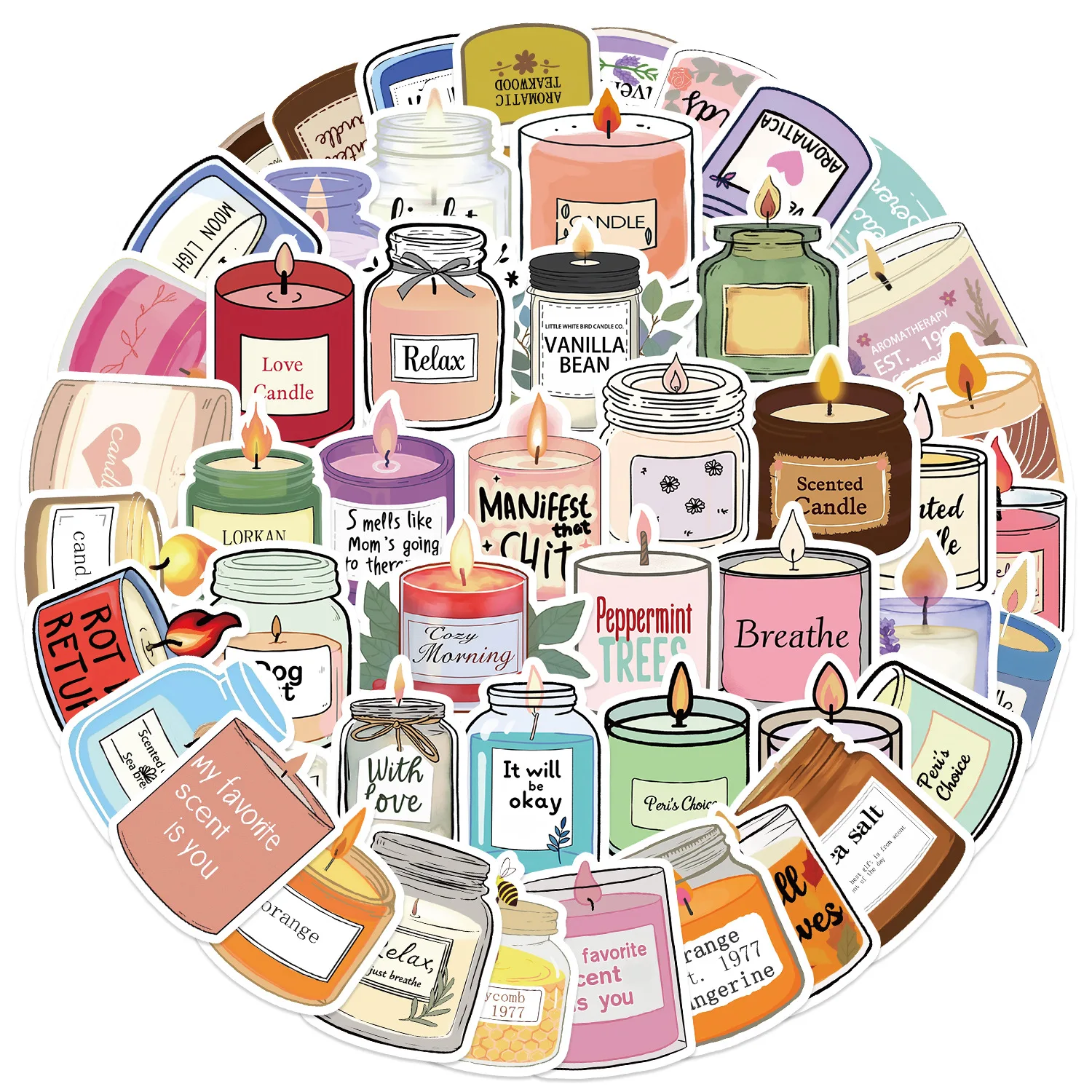 

10/50PCS Funny Aromatherapy Stickers Candle Scent Cartoon Decals Graffiti DIY Decoration Laptop Phone Guitar Car Bike Sticker