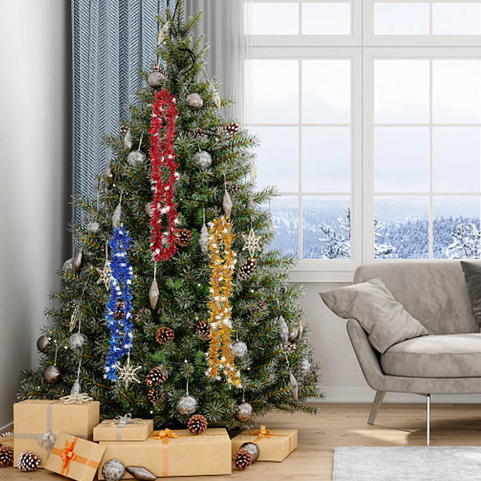 

3Pcs Christmas Tree Garland Colored Strips 2m Long Cuttable Decoration for Home Festival Party Christmas Colored Garland