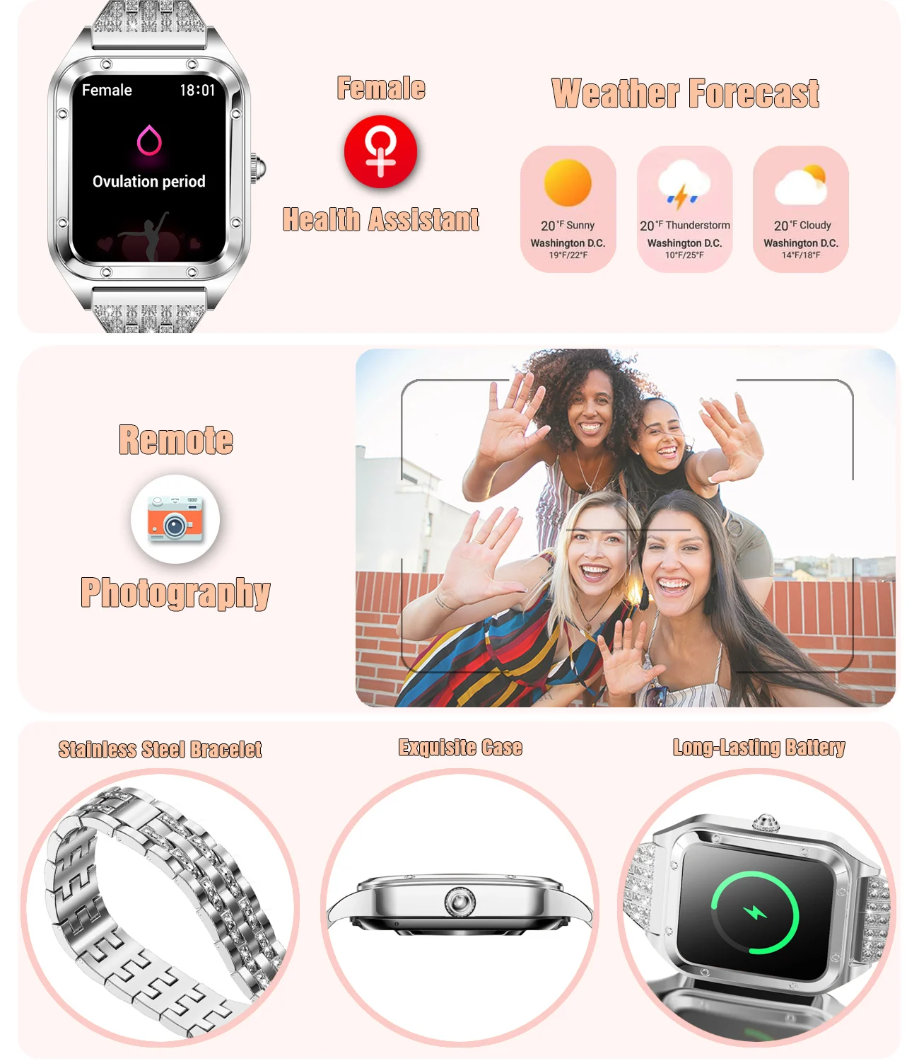 2025Neue NFC-Smartwatch für Frauen, 1,57 Zoll, mit Herzfrequenzmesser, Bluetooth-Anruffunktion, Gesundheits-Tracker für Android iOS