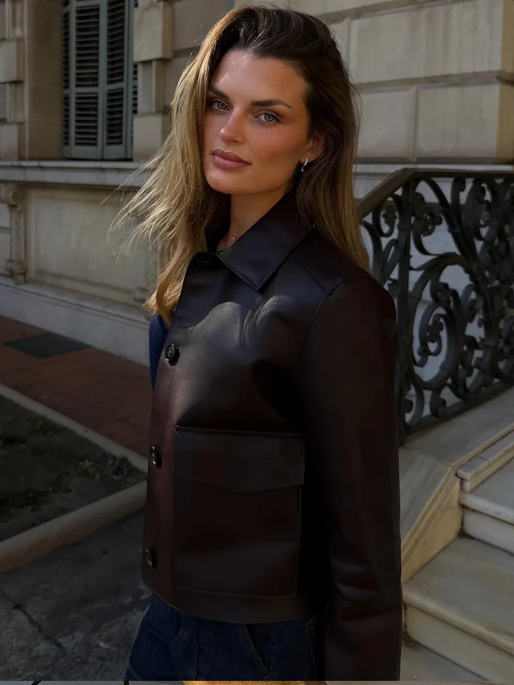 

HH Woman Autumn Streetweer Style Jackets Solid Turn-Down Collar Pocket Single Breasted Woman's Fashion Long Sleeves Coats Trendy