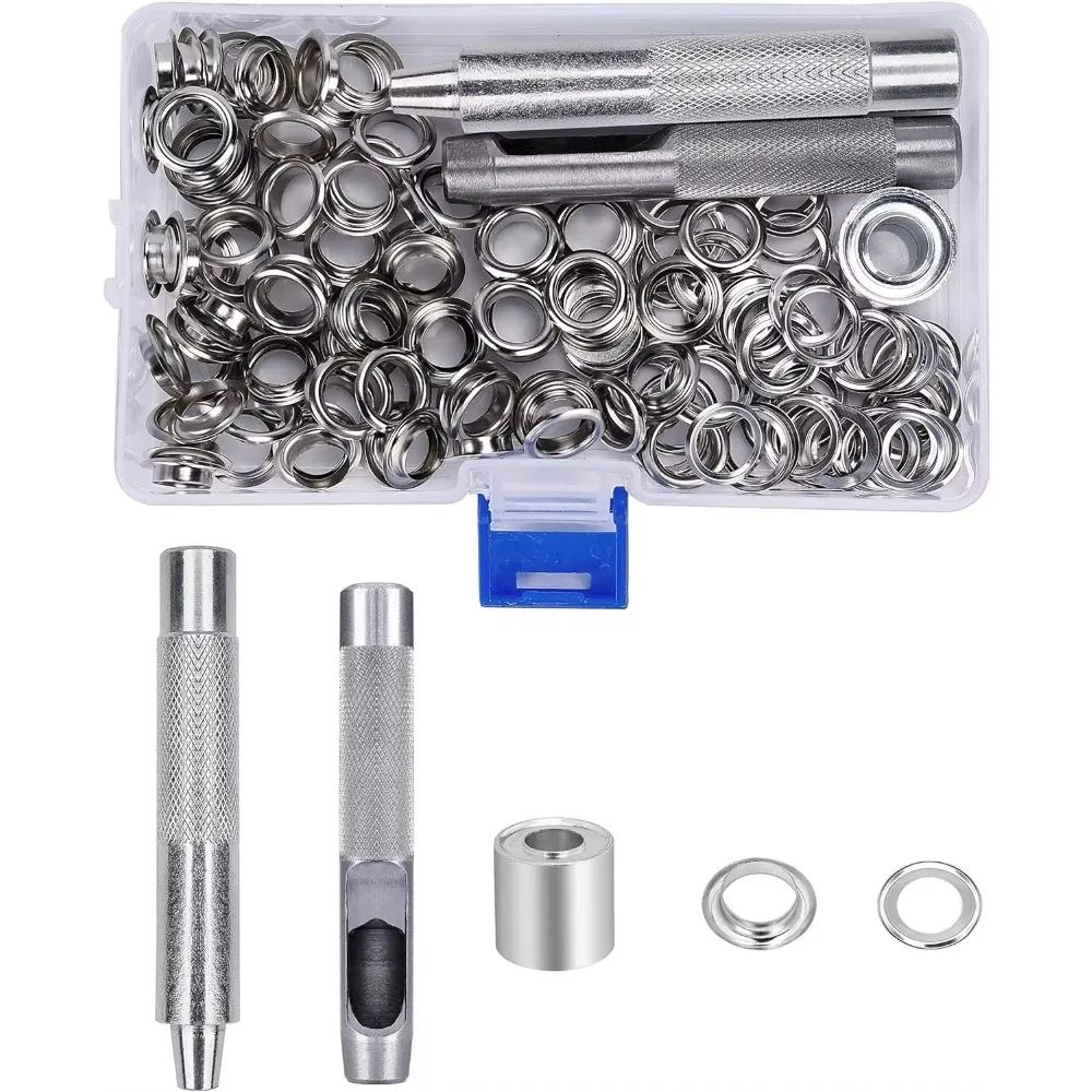 Metal Ilhós Grommets Kit com Punch Hole, Ferramenta Fixada para Tecido de Encerado, Cortinas, Artesanato, 100Pcs, 10mm