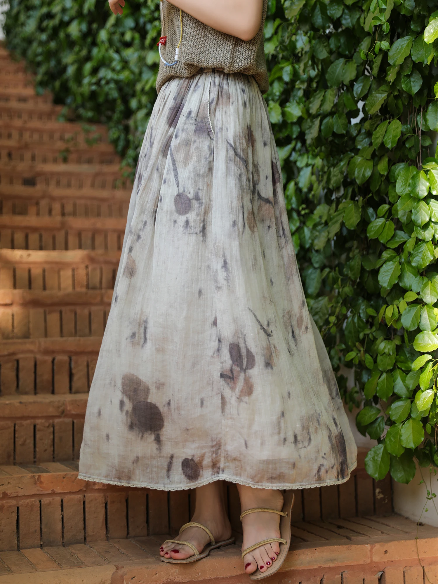 

Оригинальный дизайн Mallin: Новая летняя юбка из 100% конопляной ткани с узором, повседневная, с принтом, А-силуэт, длинная, художественная, элегантная