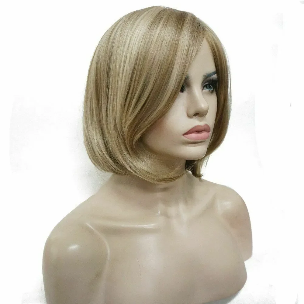 Perruque Bob courte droite pour femme, synthétique, blond naturel, reflets mélangés, cheveux 03