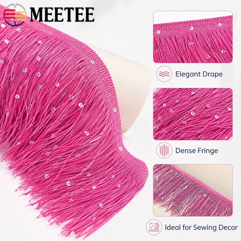5Meters 10cm Sequin Tassel Fringe Trim Polyester Ribbon for Stage Costume Curtain Cushion Lampshade
