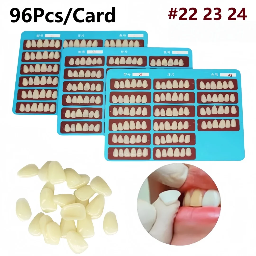 96Pcs/card Dental Veneers Anterior Teeth Thin Resin Veneer Sheets Porcelain Crown Whitening #22 #23 #24 A2/A3 for Tooth Repair