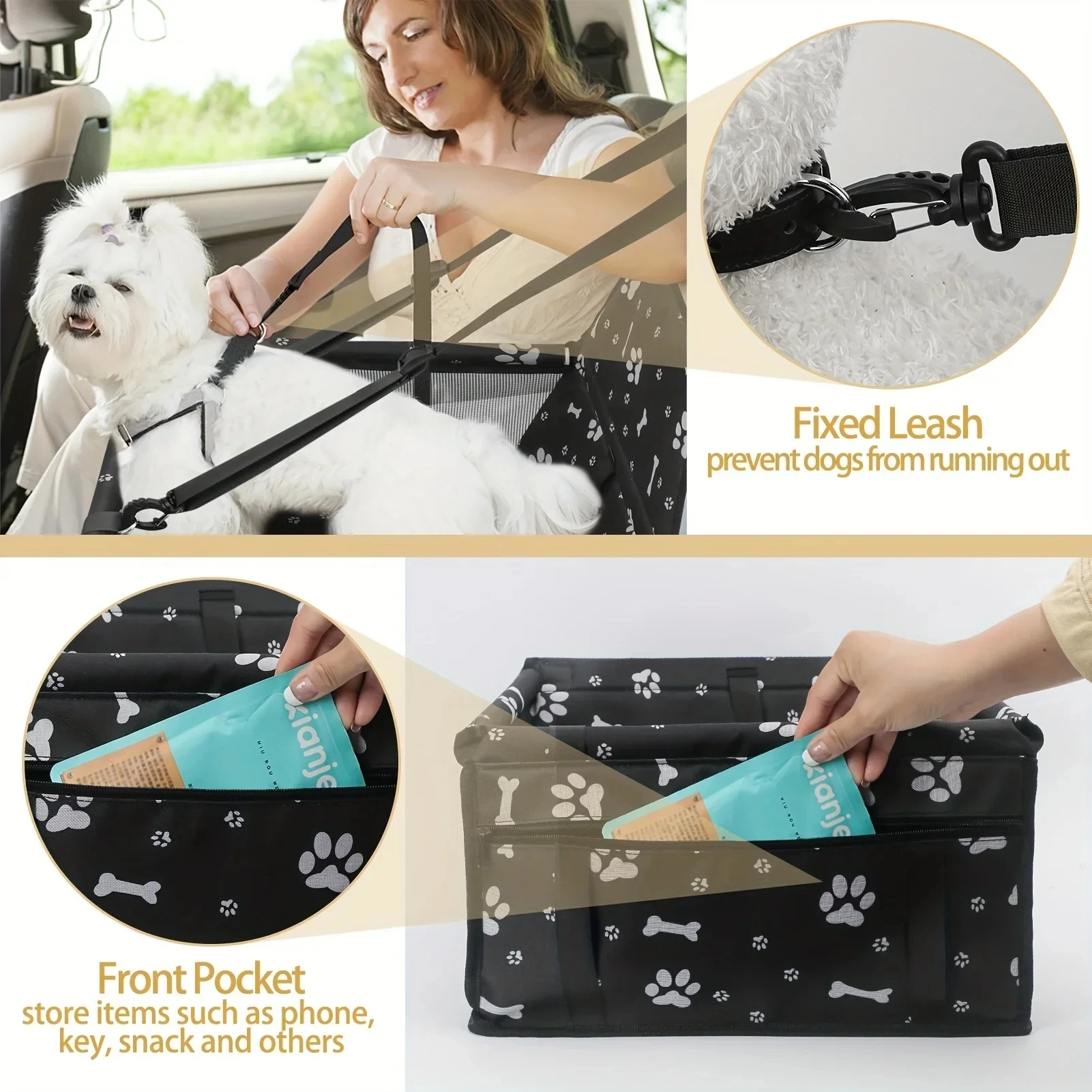 Pet Reinforce Car Booster Seat for Dog Cat Portable and Breathable Bag with Seat Belt Dog Carrier Safety Stable for Travel Look