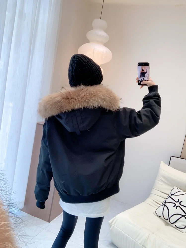 Hooded Down Jacket For Women Winter 2025 New Real Fur Hair Collar Warm Bread Coat Women White Duck Down Jackets