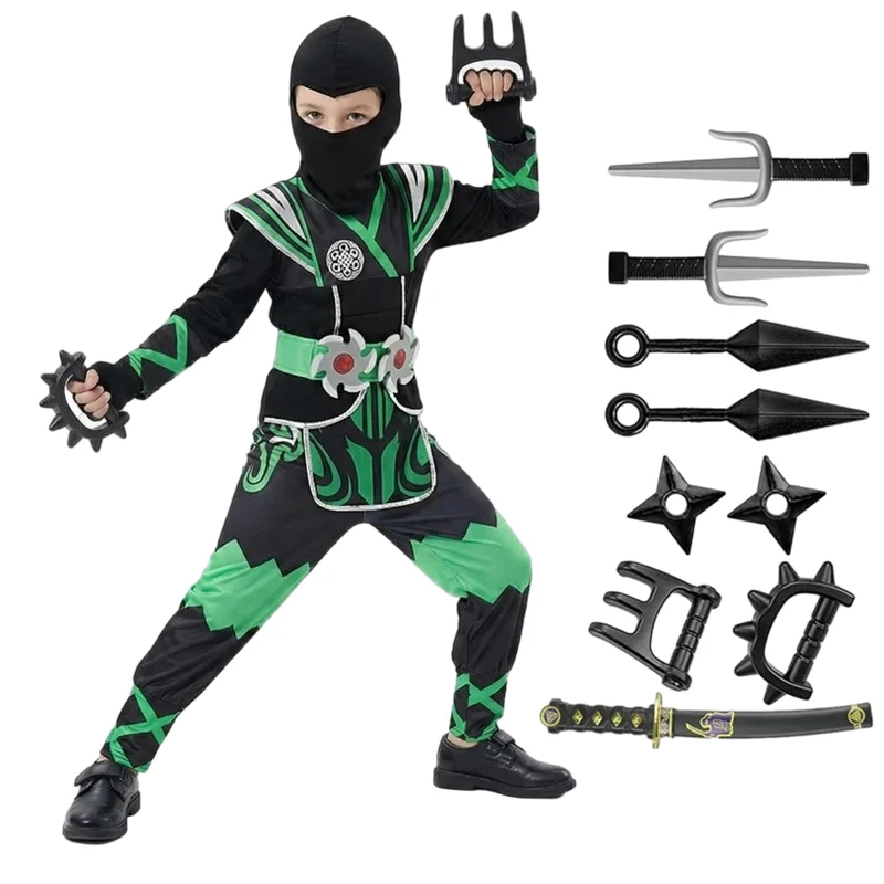 Green Ninja Samurai Costume Set Halloween Cosplay with Sword Accessories Japanese Warrior Outfit New Year Performance Party