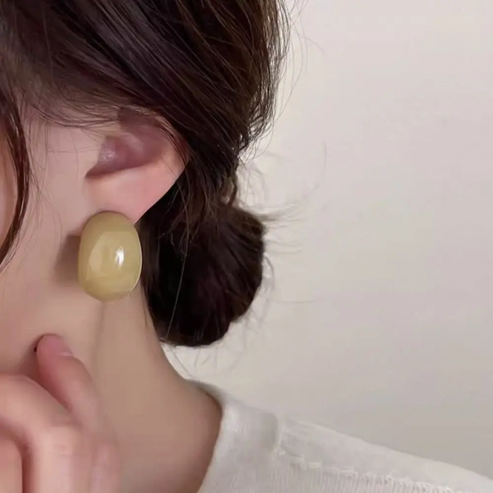 Acrylic Resin Semi-Circle Earrings Vintage Trendy Chunky Ellipse Ear Studs Geometric Exquisite Drop Pendant Earrings Women