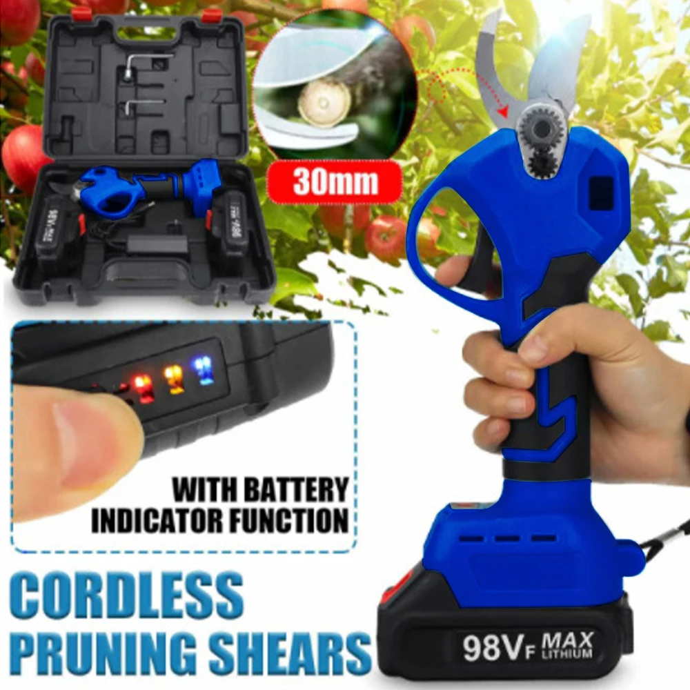 1500W 30MM Brushless Electric Pruner Shear Cordless Rechargeable Garden Tree Branches Pruning Power Tool For Makita 18V Battery