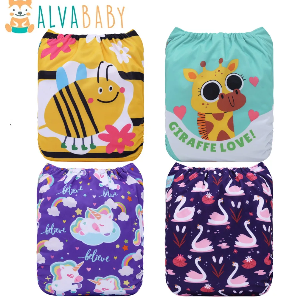 U Pick ALVABABY Cloth Diaper Baby Positioned Print Cloth Nappy Easy to Use Reusable Baby Pocket Diaper With Microfiber Insert