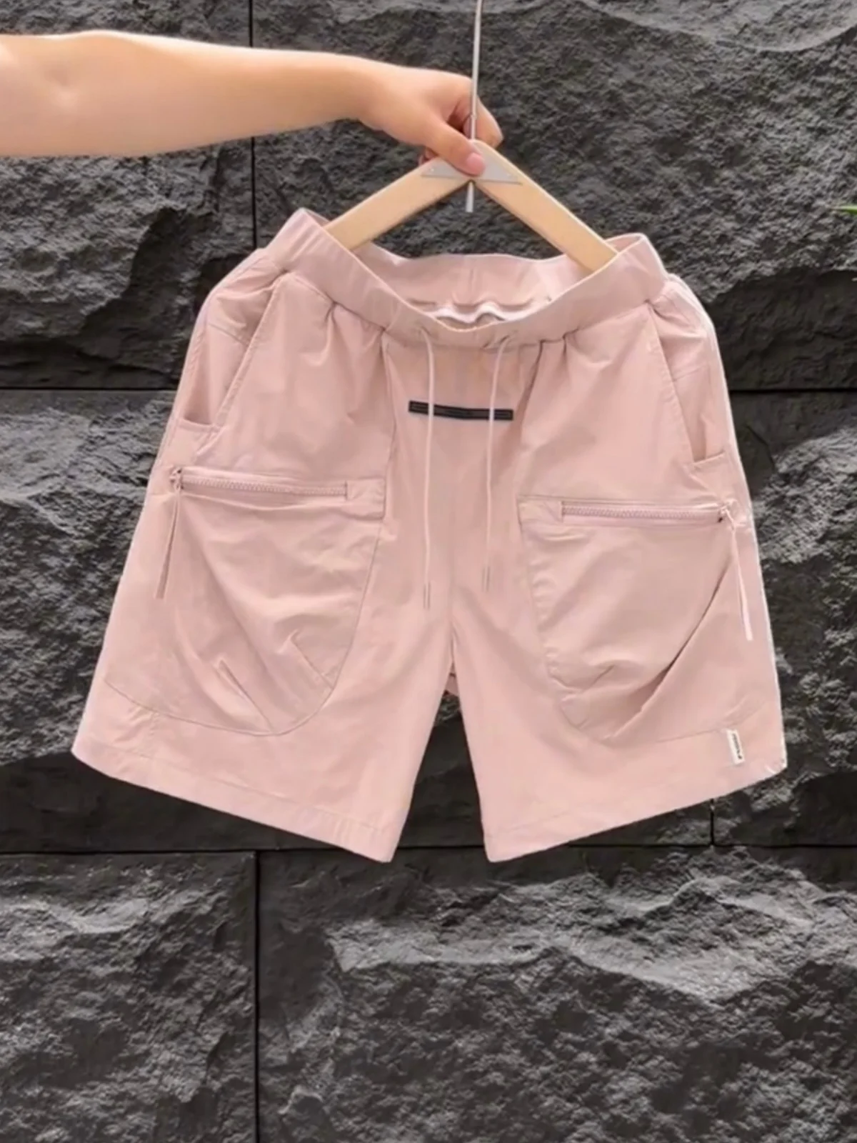 

Summer Thin Five-Quarter Casual Outdoor Men's Shorts Zipper Pocket Loose Breathable Polyester Fiber Easy Care mid Waist Shorts