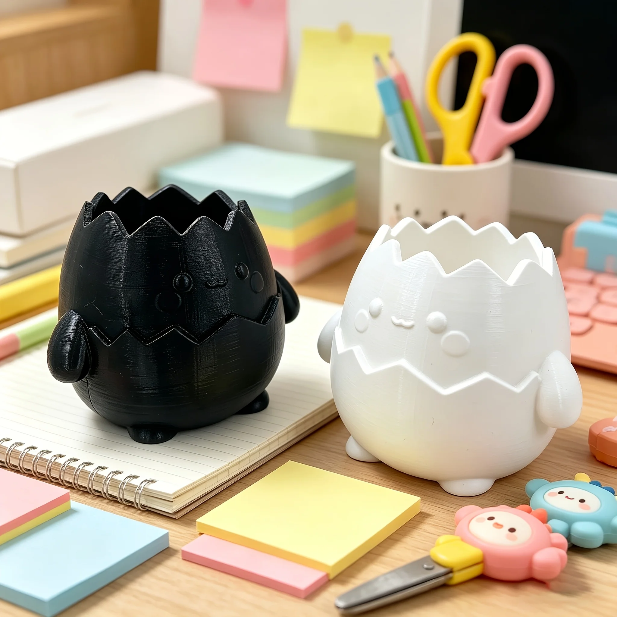 3D printed hatched egg-shaped pen holder, cute cartoon chick desktop stationery organiser, student desk pencil holder