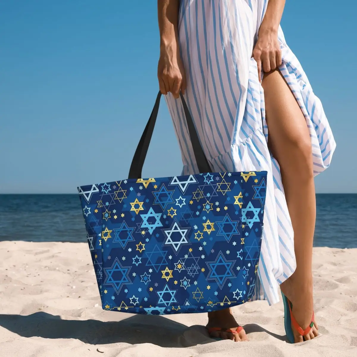 

Star Of David Print Beach Tote Bag Sport Gym Yoga Duffle Large Tote Bag Women Travel Bag Fitness bag