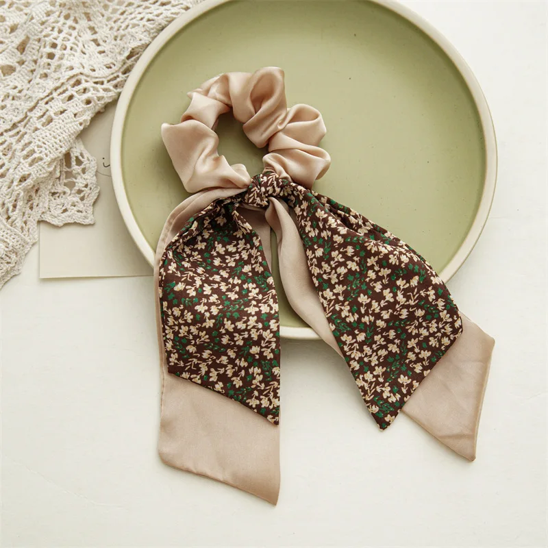 Fashion Floral Haar Bands Mädchen Bogen Scrunchies Koreanische Pontail Doppel-deck Schal Haar Krawatten Haar Zubehör Haarband Party Geschenk – Detail 8
