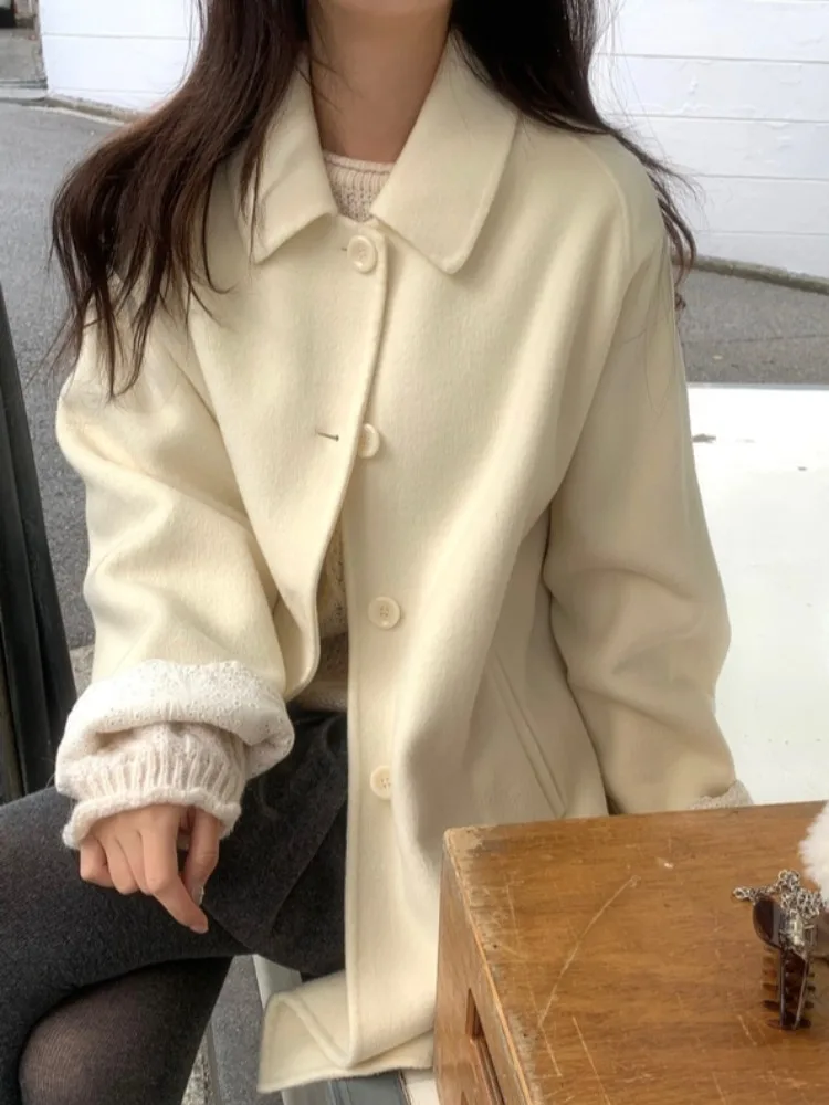 

Шикарное зимнее шерстяное пальто средней длины свободного кроя с длинными рукавами, в стиле пэчворк, с кружевной отделкой, молодежное, для повседневной носки, в корейском стиле