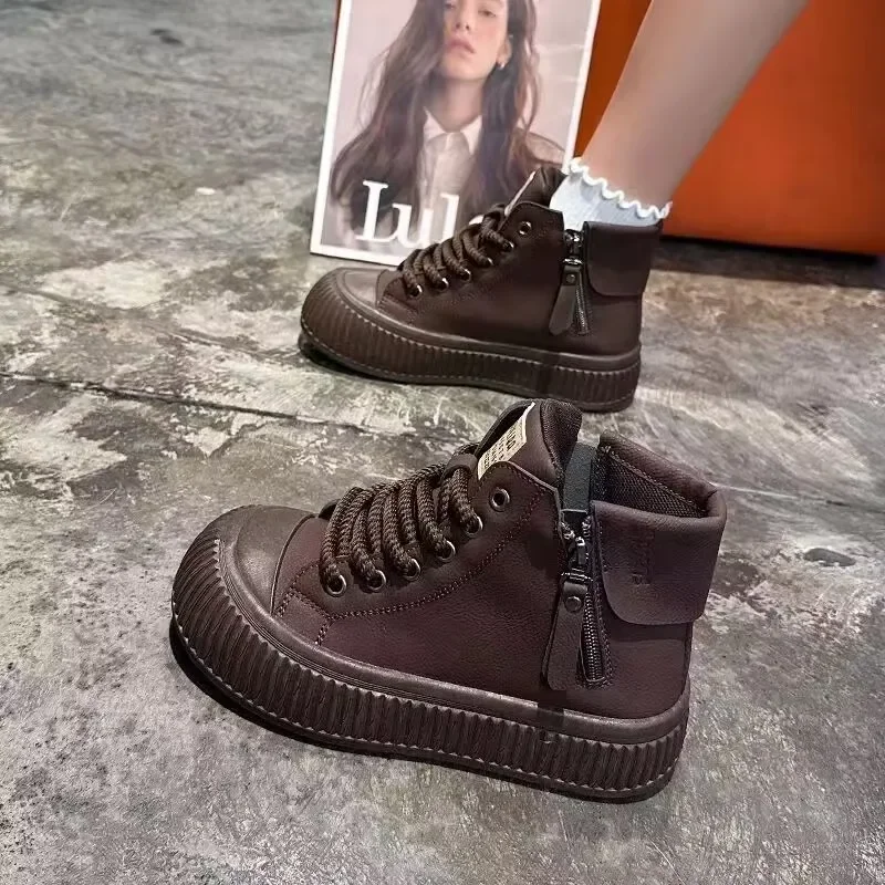 

Women Lace-Up Front High Top Flatform PU Shoes Fashion Casual Comfortable Height Increasing platform sneakers zapatos de mujer