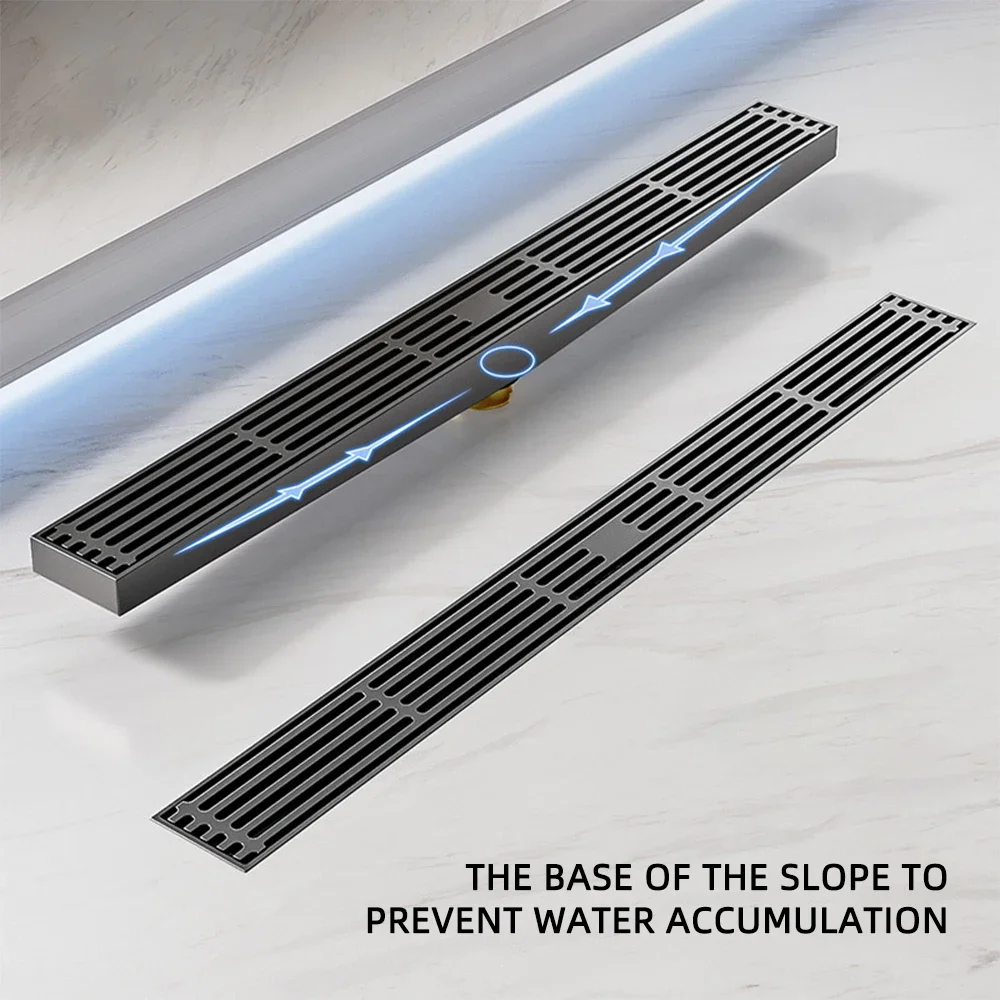 Stainless Steel Shower Floor Drain 5.5cm Width Floor Drain with Anti Odor Brass Core Linear Bathroom Drainage with Slope