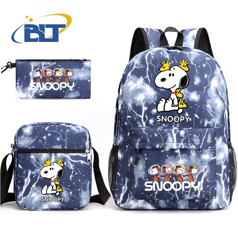 MINISO Snoopy Printed Student Schoolbag Set Children's Pencil Bag Shoulder Bag Backpack 3-piece Set