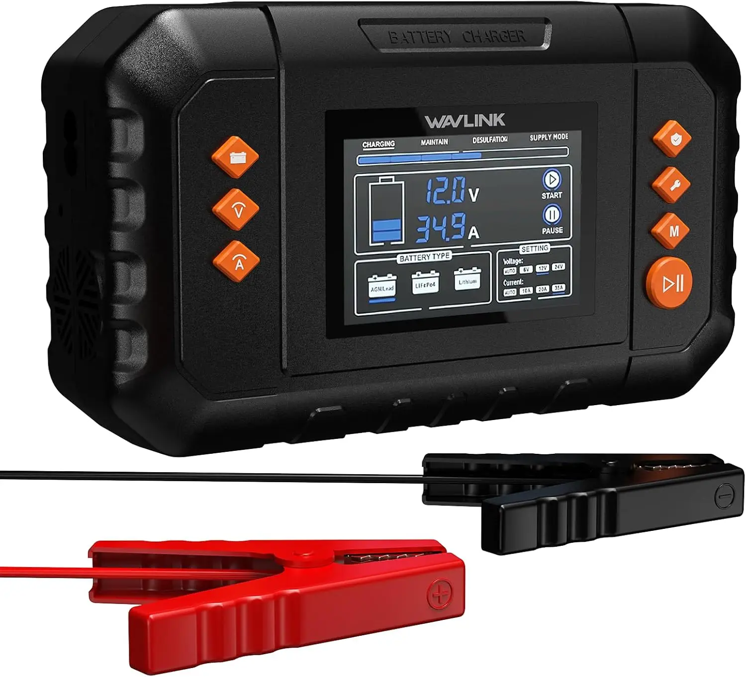 

450W Smart Battery Charger with LCD Display, 35A Trickle Charger for 6V/12V/24V Lead-Acid/Lithium/LiFePO4 Batteries