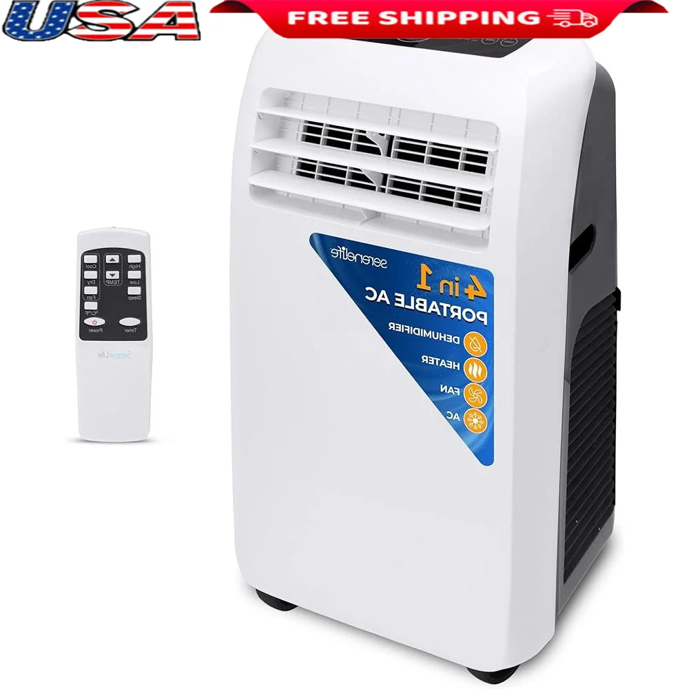 

10,000 BTU Portable Air Conditioner with Dehumidifier Remote Control 4 Modes Cooling Heating Indoor Use 450 sq ft