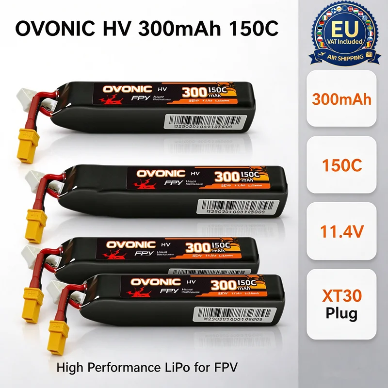 OVONIC 3S HV 11.4V 300mAh 150C LiPo Battery XT30 Connector FPV Racing Drone Quadcopter RC Model Parts