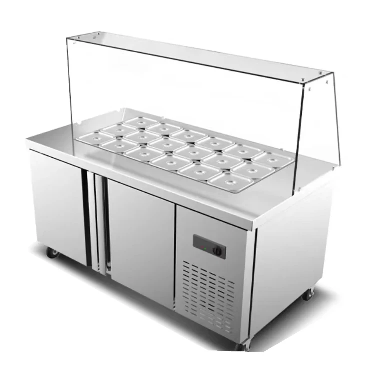 

Commercial Glass-Covered Counter Refrigerated Salad Workbench Side Dish Cooler for Supermarket Chiller Application
