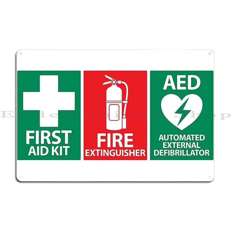 Fire Extinguisher And First Aid Kit Defibrillator Aed Metal Plaque Club Mural Custom Wall Mural Decoration Tin Sign Poster