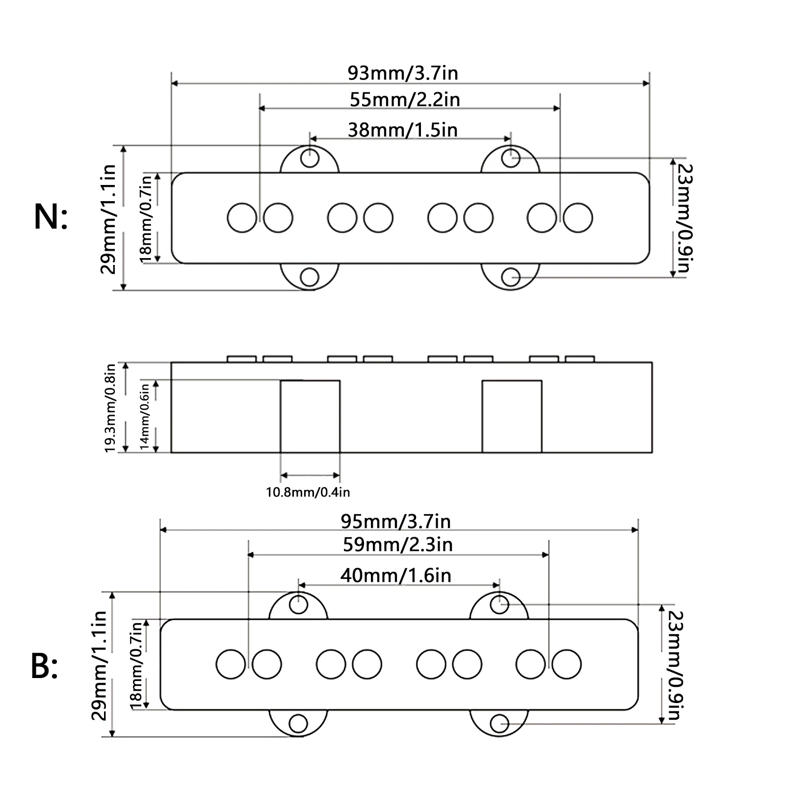 Phrilam Jazz Bass Pickups Set (Neck & Bridge) for 4-String J-Bass, Black view 6