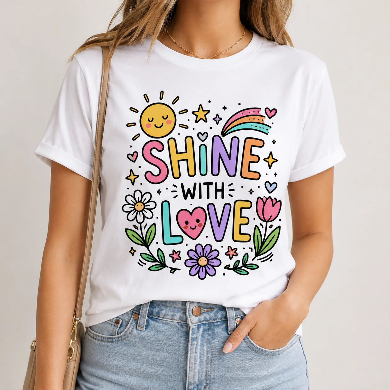100% Cotton Women T‑Shirt 2026 Summer Y2K Groovy Shine With Love Sun Floral Graphic Casual Streetwear Breathable Tee