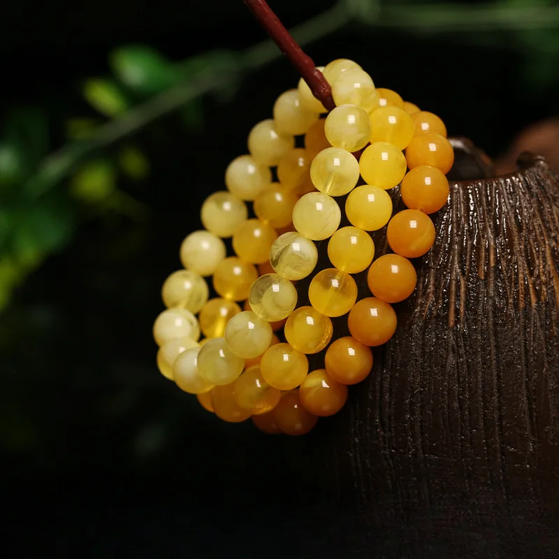 

Live Supply Russian Amber Bracelet for Women Raw Stone Amber Old Honey Chicken Oil Yellow10mmRound Bead Bracelet Single Loop Jew