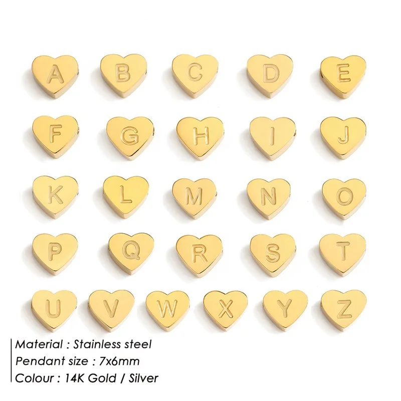 CARLIDANA 26-letters bedels set hart zirkoon parel eerste A-Z alfabet letter vergulde roestvrijstalen hangers voor doe-het-zelf