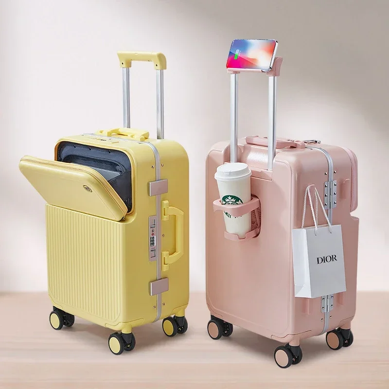 Macaron Color Front Open Rollgepäck Reisekoffer Große Kapazität Koffer Unisex Passwort Lock Box Silent Universal Wheel