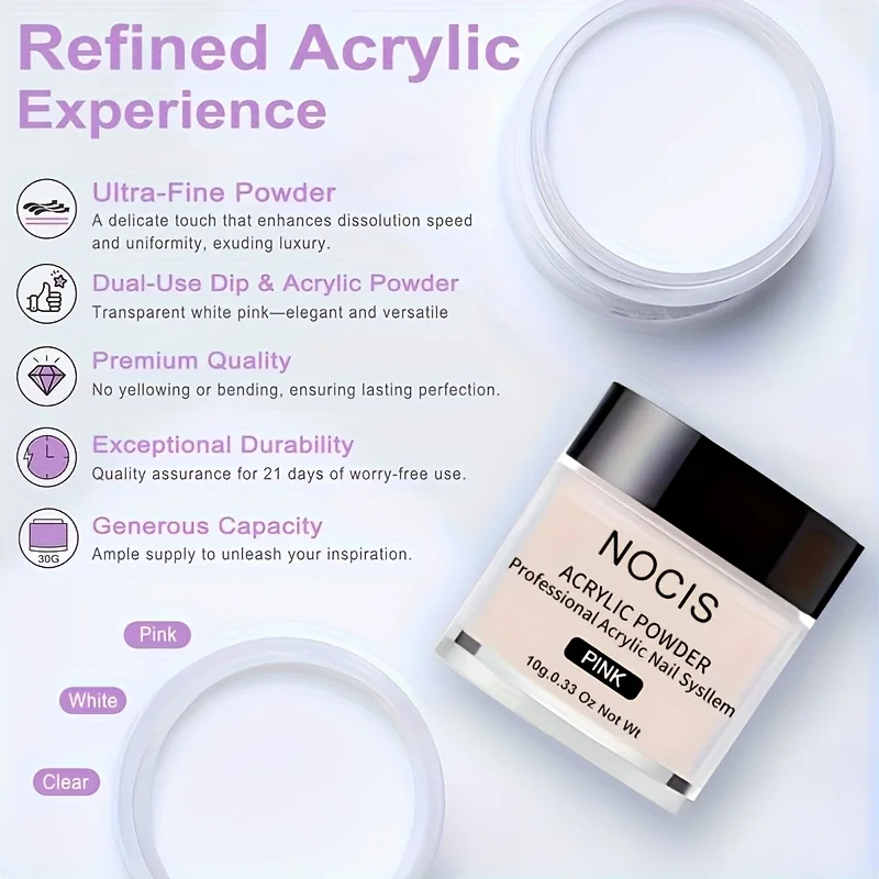 ชุดทำเล็บอะคริลิค: ชุดทำเล็บมืออาชีพ ชุดอะคริลิคสีใส สีขาว สีชมพู ผงอะคริลิคและน้ำยา พร้อมชุดเริ่มต้นทำเล็บอะคริลิค