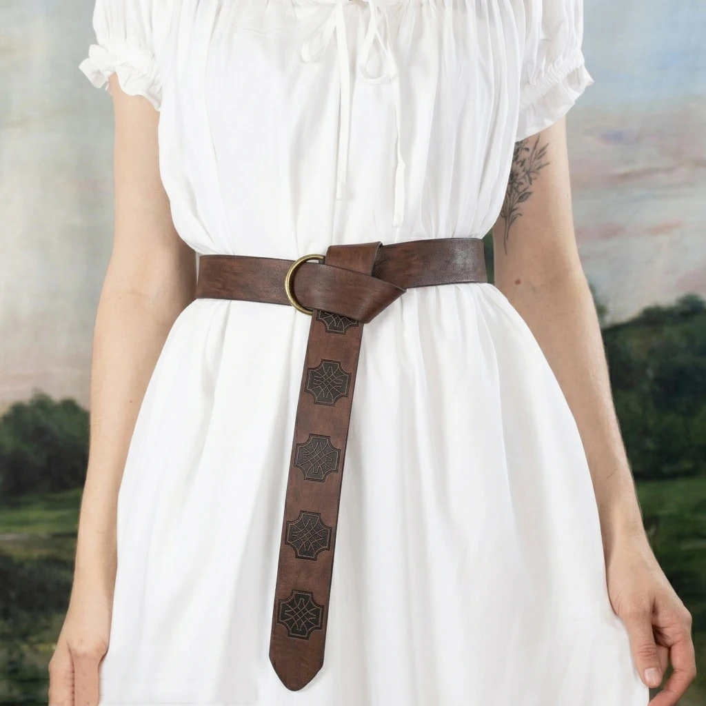 Medieval Viking Style Vintage Pu Leather Waist Belt Celtic Knot Pattern Waistband Renaissance Costume Accessories