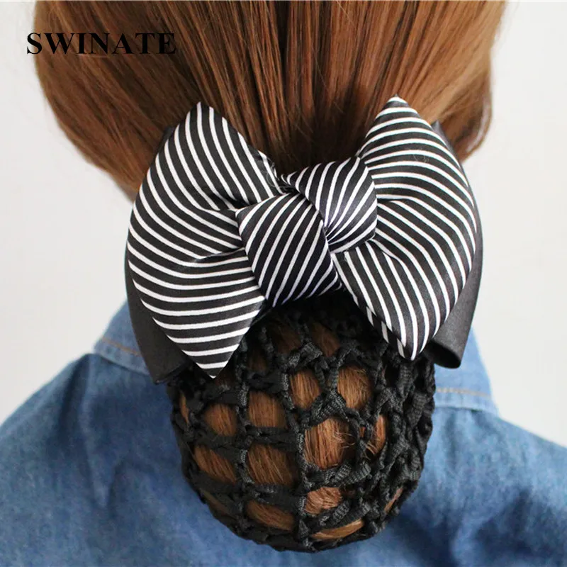 SWINATE 22 Style Wielokolorowe Kobiety W Paski Wstążka Kokarda do włosów Siatka Snood Szydełkowa Siatka Bun Pokrowiec na włosy Kobiety Biuro Lady Barrette