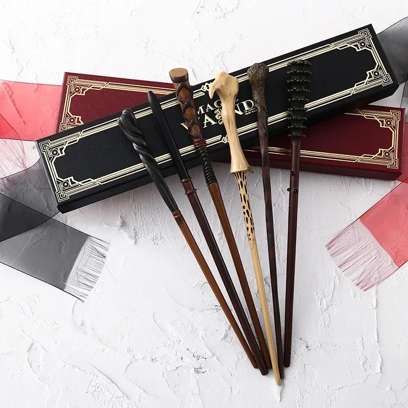 Varita mágica con núcleo de hierro y Metal, paquete con caja de regalo, accesorios para escenario, trucos de magia, Cosplay de Halloween, varita mágica de juguete