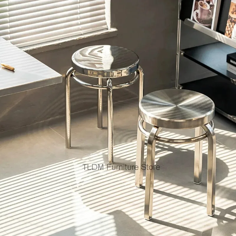Stackable Round Metal Stools, Heavy-Duty Stainless Steel Counter Stools, Industrial Design for Kitchen, Café & Commercial Spaces
